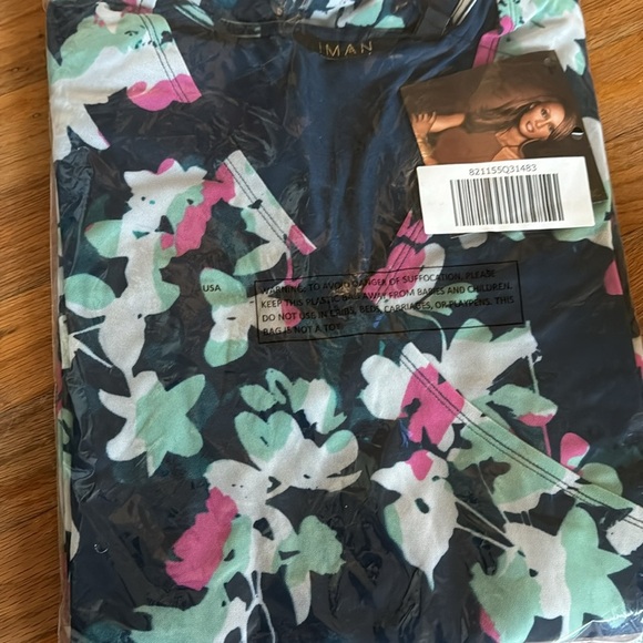 IMAN Blue Floral Chic Surplice Mesh Bodycon Dress Large - Picture 2 of 4